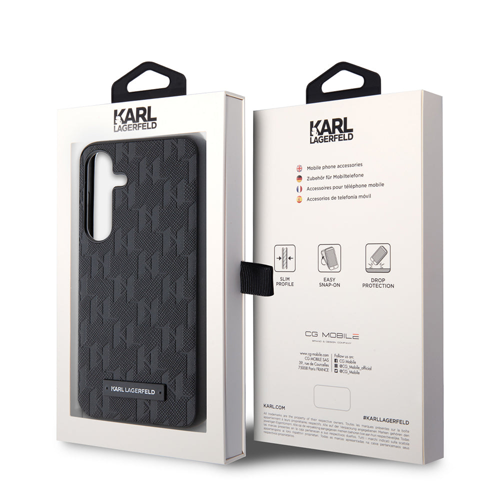 Capa para Samsung Galaxy S24 S921, Karl Lagerfeld, Saffiano Mono Metal Logo, Preta.