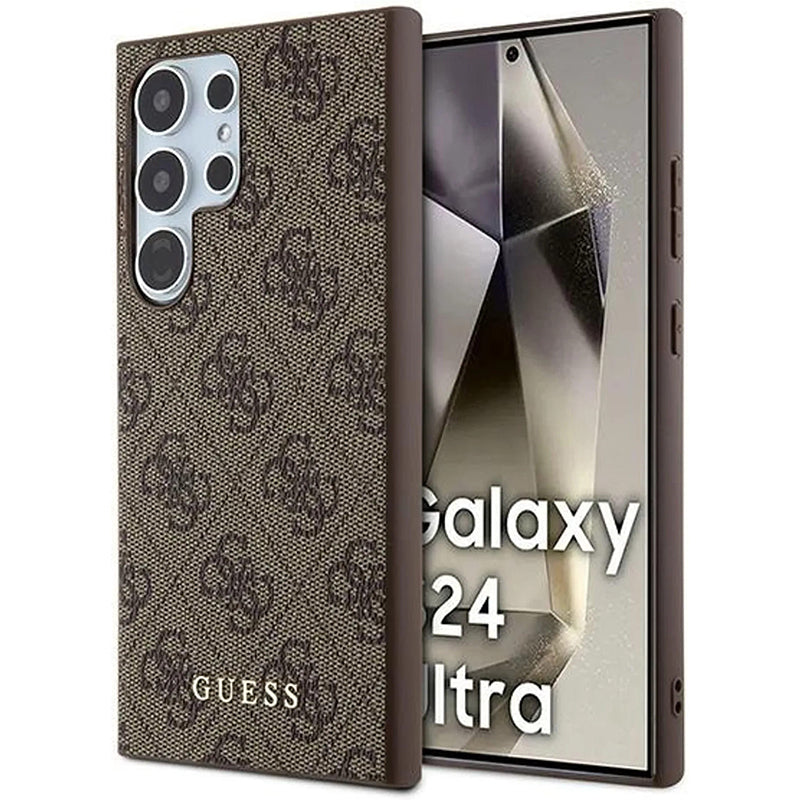 Capa para Samsung Galaxy S24 Ultra S928, Guess, Logo Metal Dourado 4G, Marrom