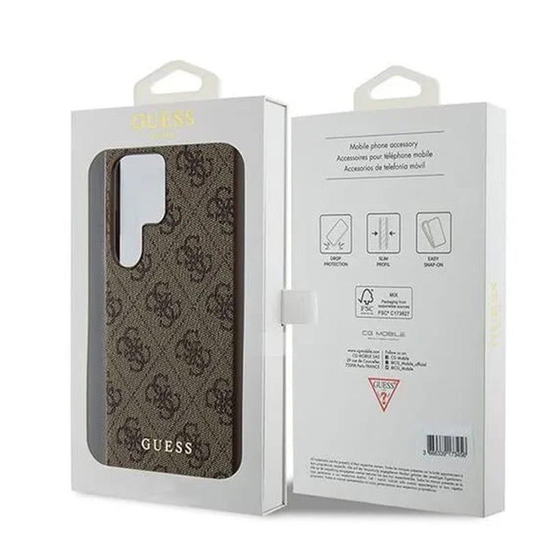 Capa para Samsung Galaxy S24 Ultra S928, Guess, Logo Metal Dourado 4G, Marrom