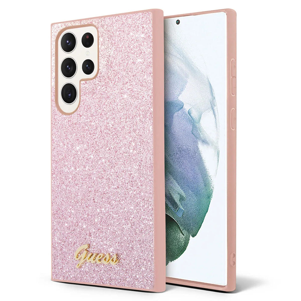 Capa para Samsung Galaxy S24 Ultra S928, Guess, Glitter Script, Rosa