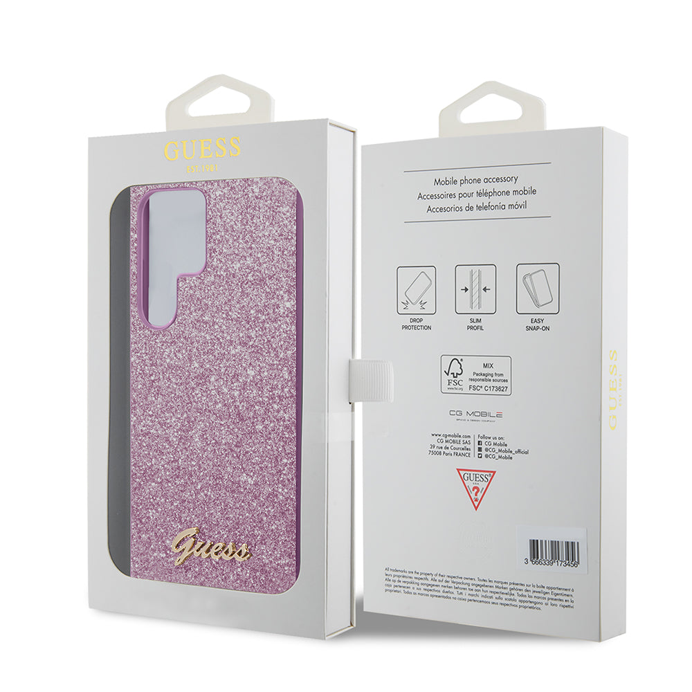 Capa para Samsung Galaxy S24 Ultra S928, Guess, Glitter Script, Rosa