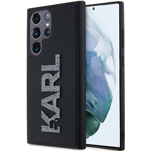Capa para Samsung Galaxy S24 Ultra S928, Karl Lagerfeld, Logo de Borracha com Glitter 3D, Preta