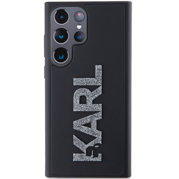 Capa para Samsung Galaxy S24 Ultra S928, Karl Lagerfeld, Logo de Borracha com Glitter 3D, Preta