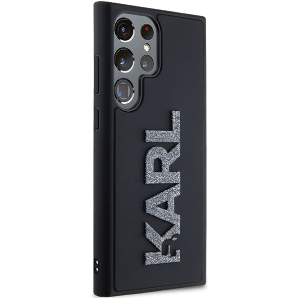 Capa para Samsung Galaxy S24 Ultra S928, Karl Lagerfeld, Logo de Borracha com Glitter 3D, Preta