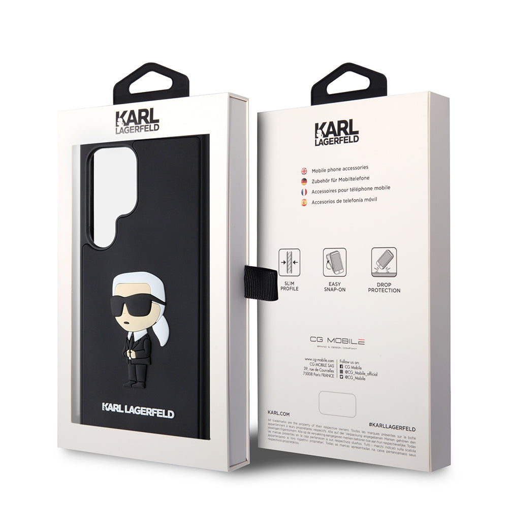 Capa para Samsung Galaxy S24 Ultra S928, Karl Lagerfeld, 3D Rubber Ikonik Karl, Preta