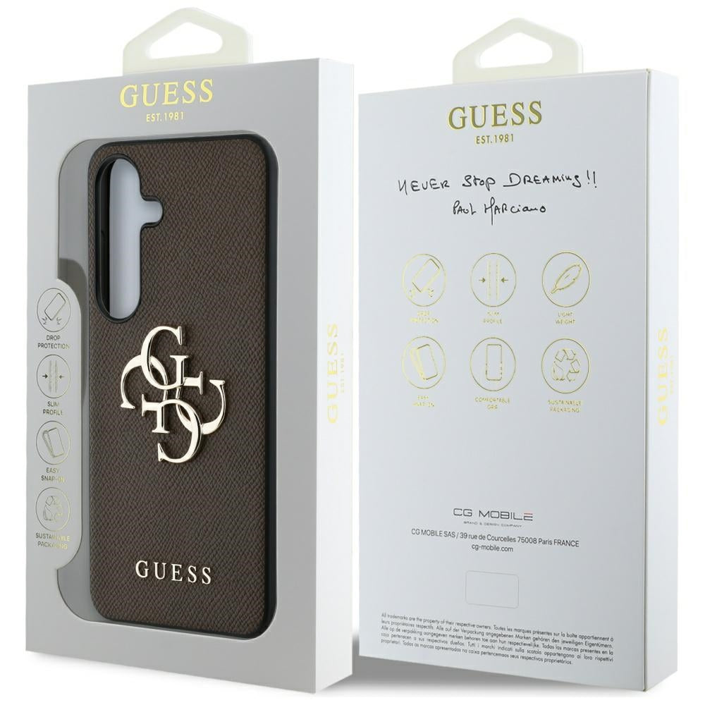 Capa para Samsung Galaxy S25+ S936, Guess, 4G Grained Big and Classic Logo, Castanho