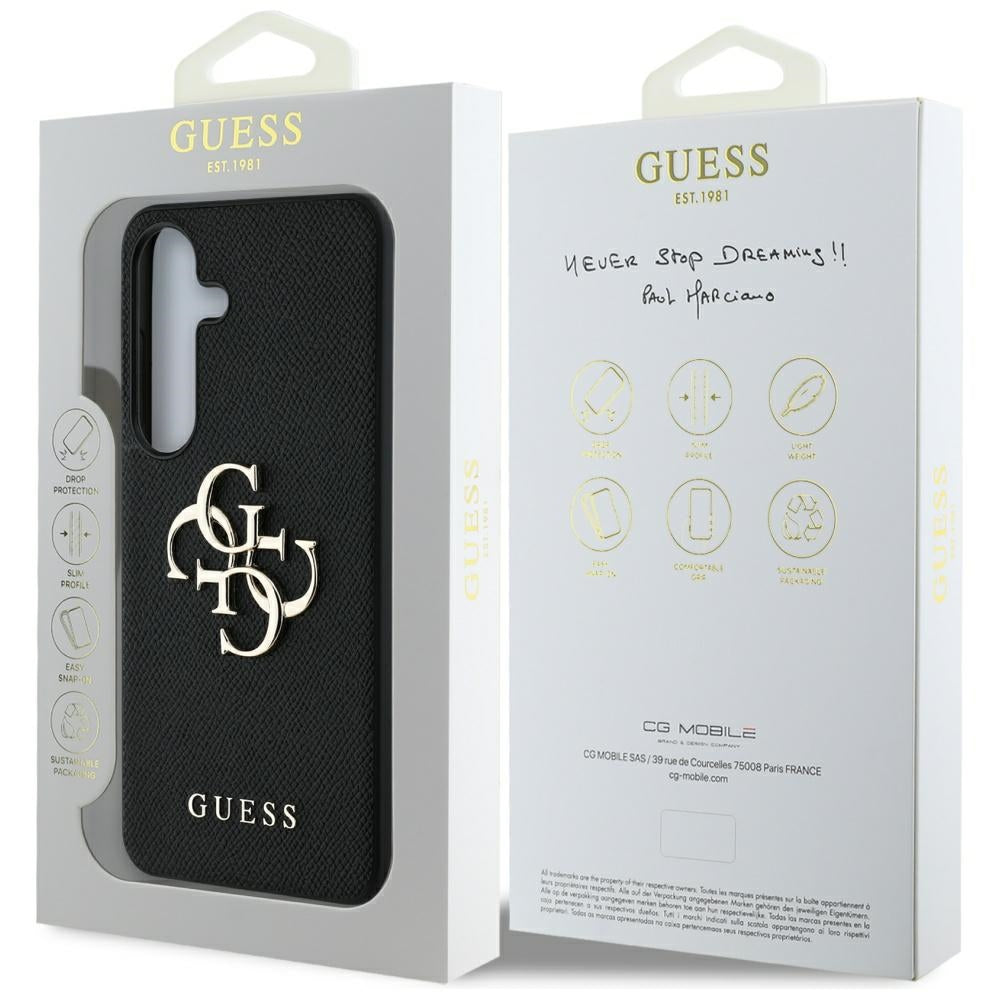 Capa para Samsung Galaxy S25 S931, Guess, 4G Grained Big and Classic Logo, Preta