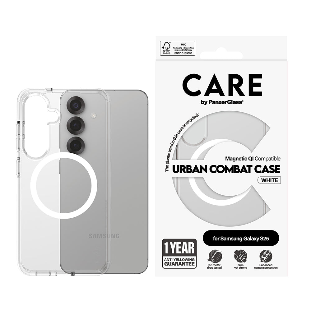 Capa para Samsung Galaxy S25 S931, PanzerGlass, Care Urban Combat, Transparente Branca