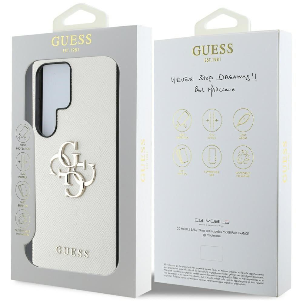 Capa para Samsung Galaxy S25 Ultra S938, Guess, 4G Grained Big and Classic Logo, Bege