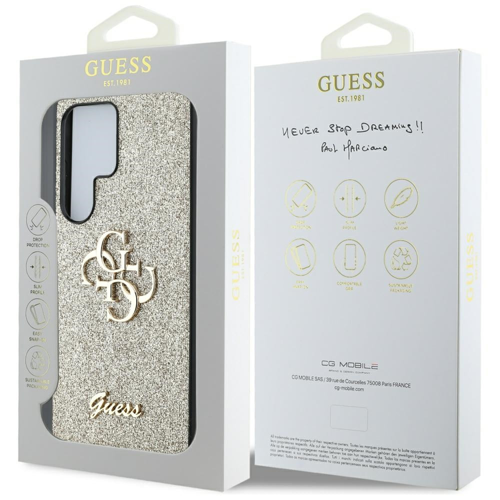 Capa para Samsung Galaxy S25 Ultra S938, Guess, Glitter Big 4G Script, Dourada