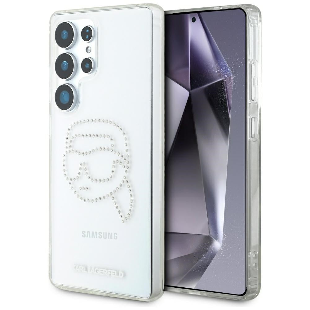 Capa para Samsung Galaxy S25 Ultra S938, Karl Lagerfeld, IML Rhinestones Karl's Head, Transparente