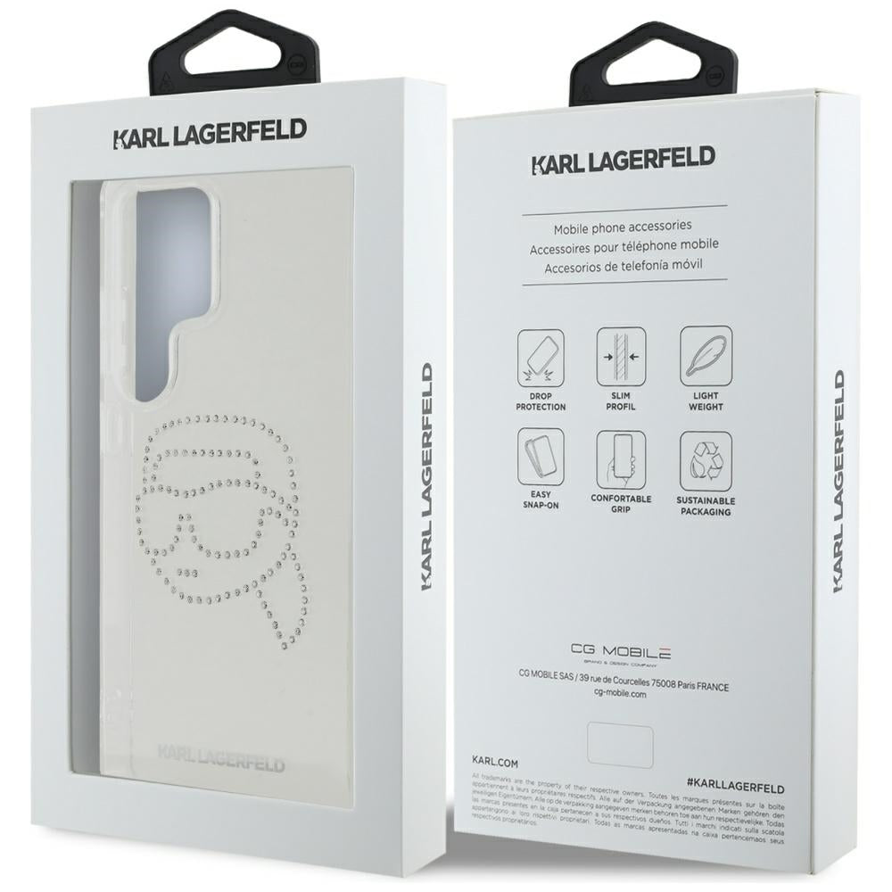 Capa para Samsung Galaxy S25 Ultra S938, Karl Lagerfeld, IML Rhinestones Karl's Head, Transparente