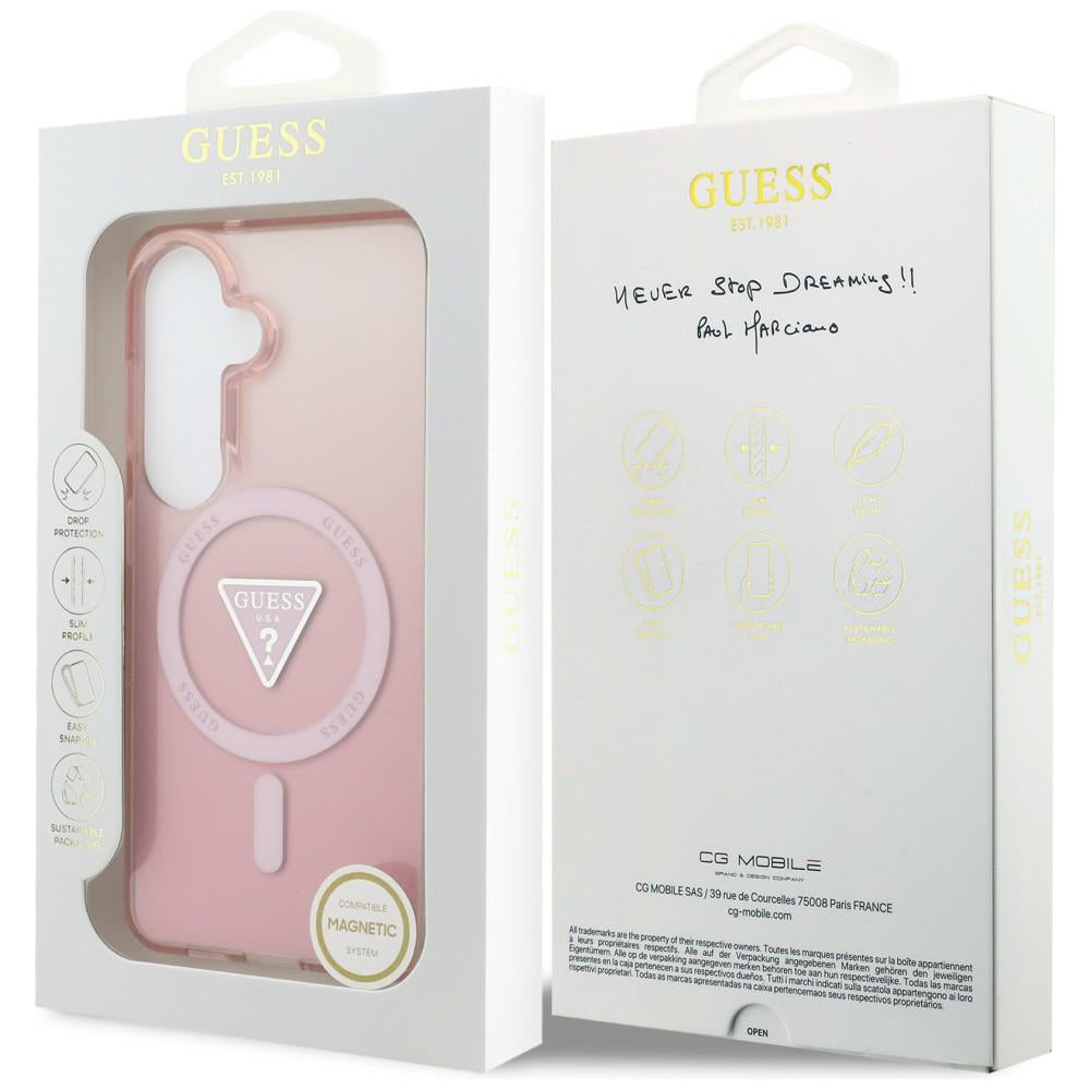 Capa MagSafe para Samsung Galaxy S26 S942, Guess, IML Gradient Triangle Logo, Rosa