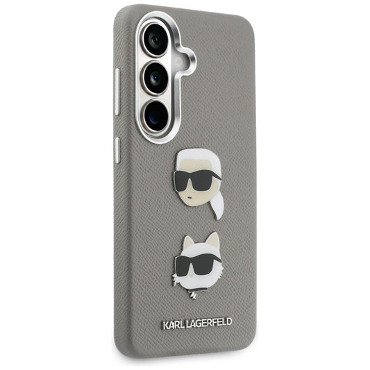 Capa para Samsung Galaxy S26 S942, Karl Lagerfeld, Saffiano Karl & Choupette's Head Pin, Cinza