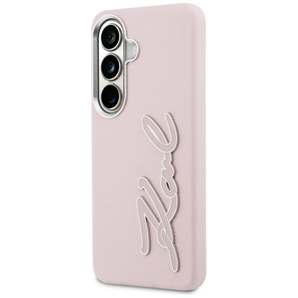 Capa para Samsung Galaxy S26 S942, Karl Lagerfeld, Logotipo de Resina Assinatura, Rosa