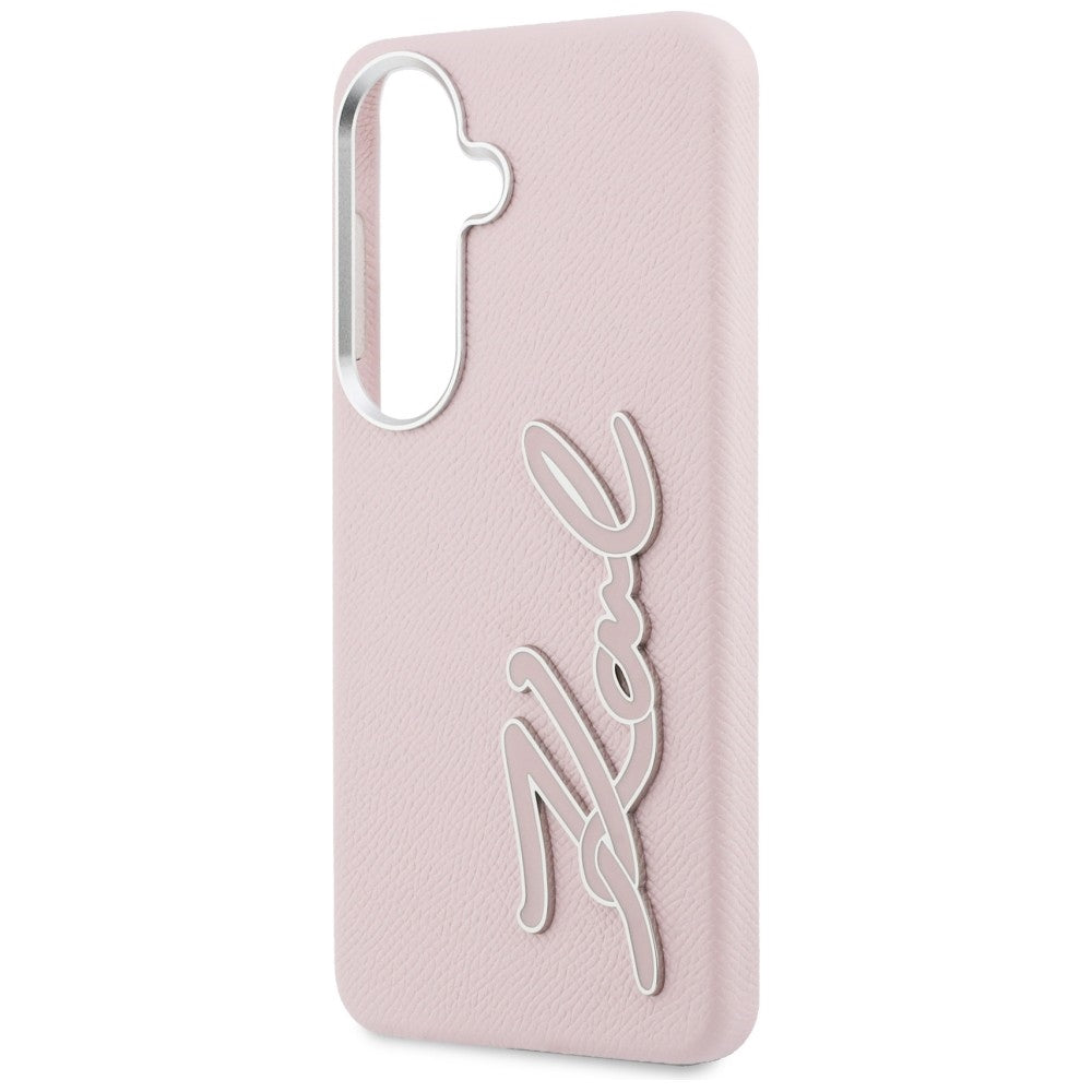 Capa para Samsung Galaxy S26 S942, Karl Lagerfeld, Logotipo de Resina Assinatura, Rosa