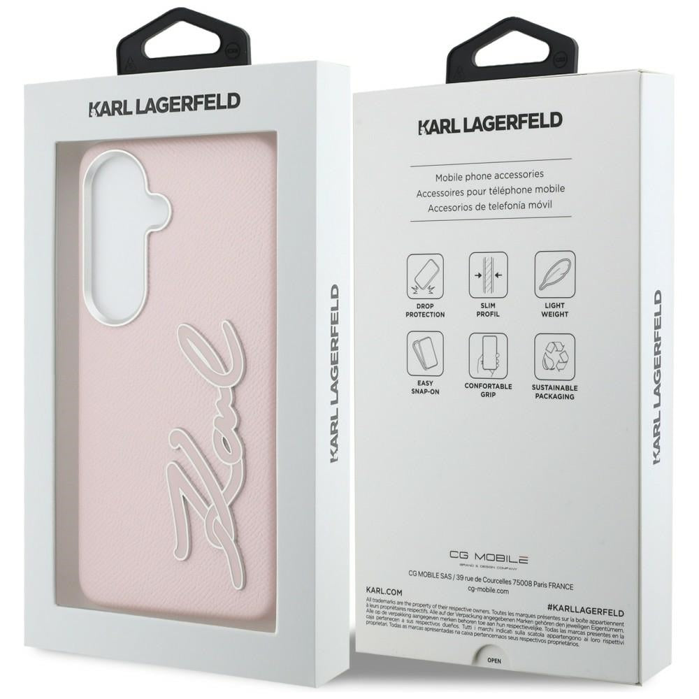 Capa para Samsung Galaxy S26 S942, Karl Lagerfeld, Logotipo de Resina Assinatura, Rosa