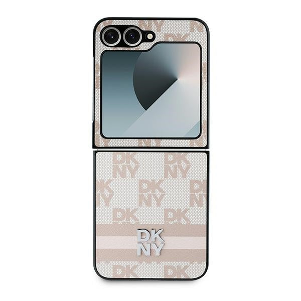 Capa para Samsung Galaxy Z Flip7 FE F761 / Z Flip6 F741, DKNY, Estampa de Listras Xadrez, Rosa