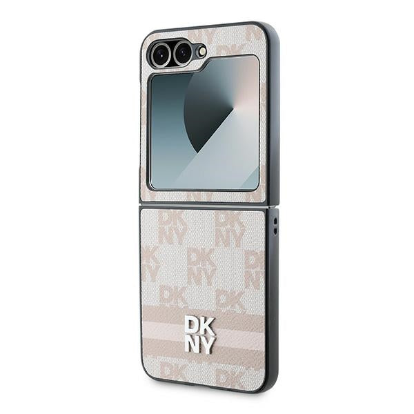 Capa para Samsung Galaxy Z Flip7 FE F761 / Z Flip6 F741, DKNY, Estampa de Listras Xadrez, Rosa