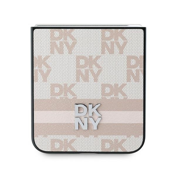 Capa para Samsung Galaxy Z Flip7 FE F761 / Z Flip6 F741, DKNY, Estampa de Listras Xadrez, Rosa