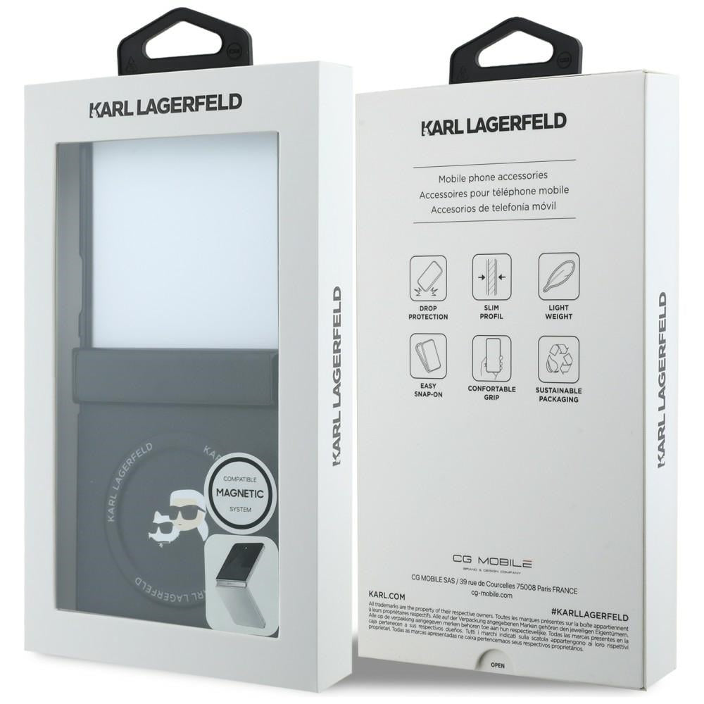 Capa para Samsung Galaxy Z Flip8 F776, Karl Lagerfeld, Karl & Choupette Head Pin, Preta