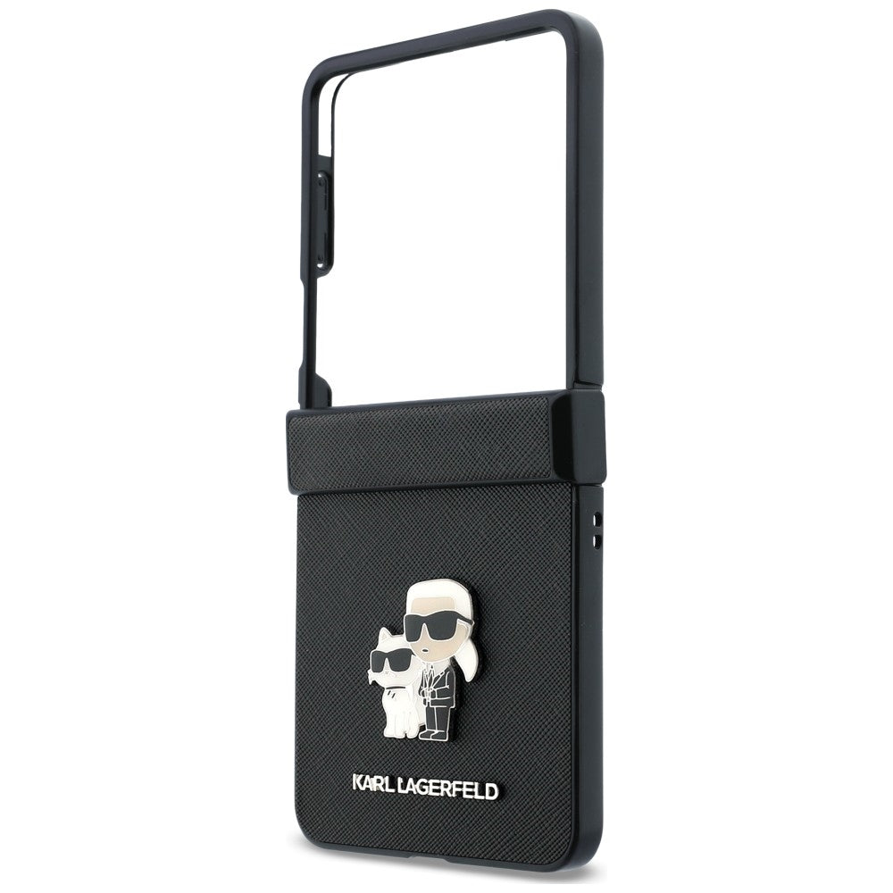 Capa para Samsung Galaxy Z Flip8 F776, Karl Lagerfeld, Saffiano Karl & Choupette Metal Pin, Preta
