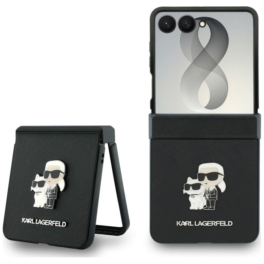 Capa para Samsung Galaxy Z Flip8 F776, Karl Lagerfeld, Saffiano Karl & Choupette Metal Pin, Preta