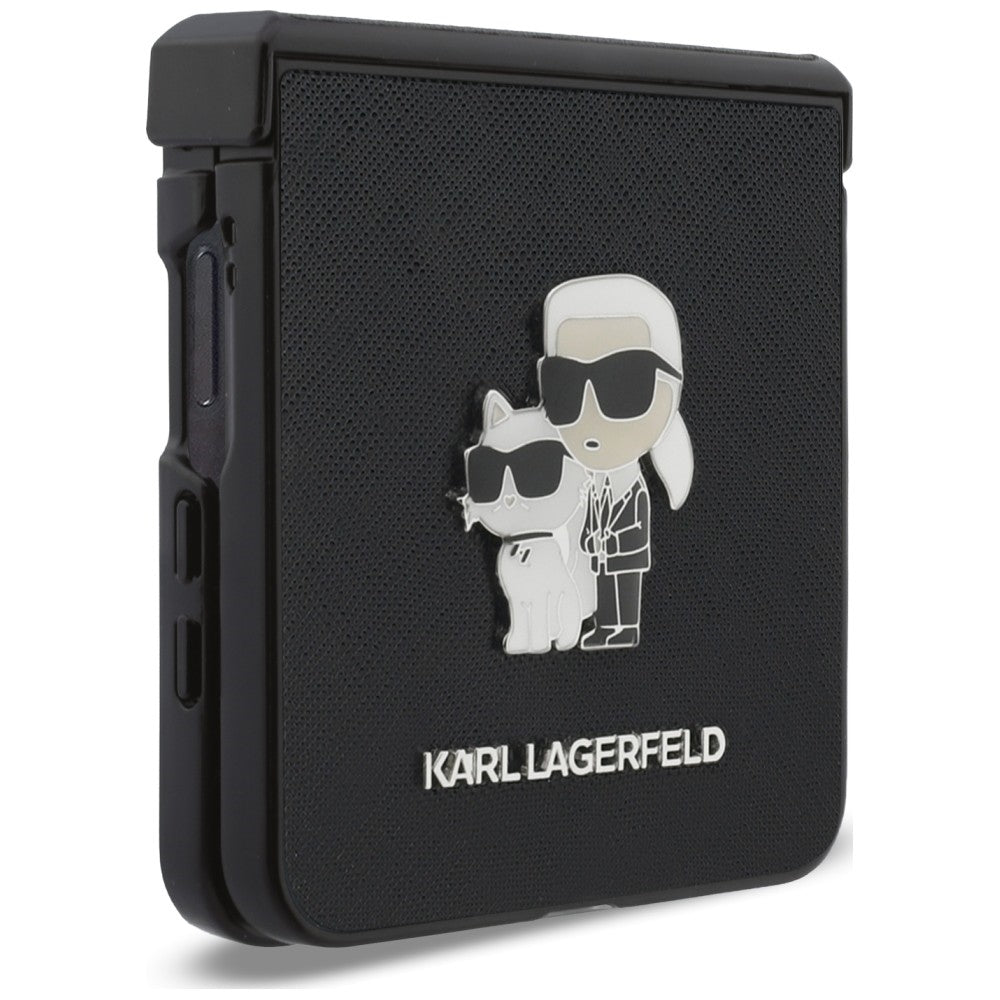 Capa para Samsung Galaxy Z Flip8 F776, Karl Lagerfeld, Saffiano Karl & Choupette Metal Pin, Preta