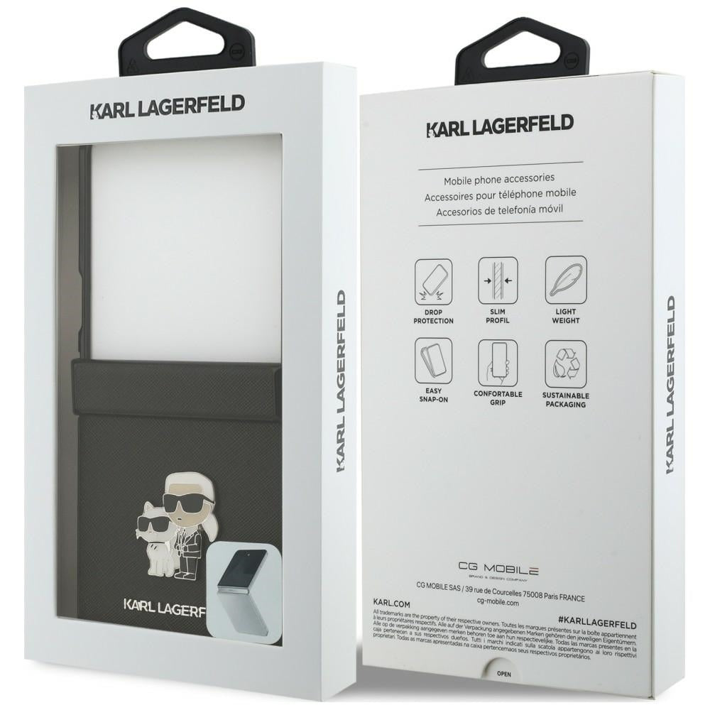 Capa para Samsung Galaxy Z Flip8 F776, Karl Lagerfeld, Saffiano Karl & Choupette Metal Pin, Preta