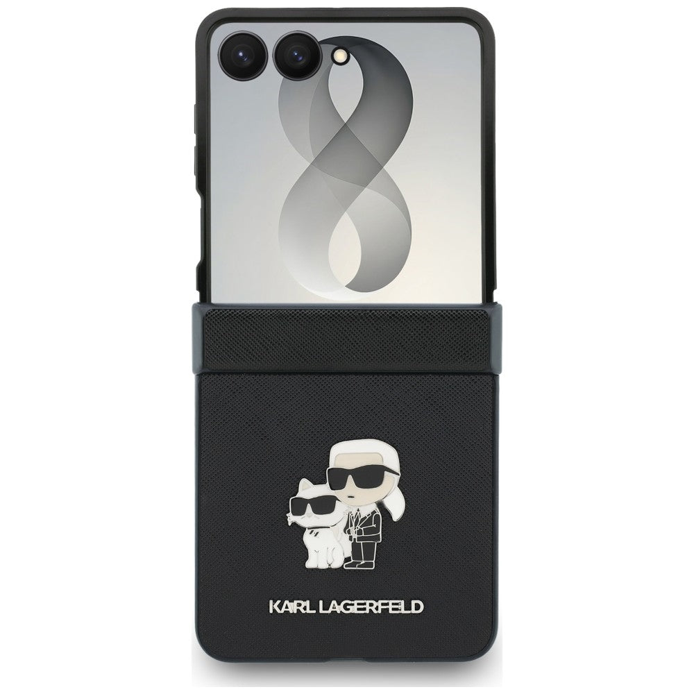 Capa para Samsung Galaxy Z Flip8 F776, Karl Lagerfeld, Saffiano Karl & Choupette Metal Pin, Preta