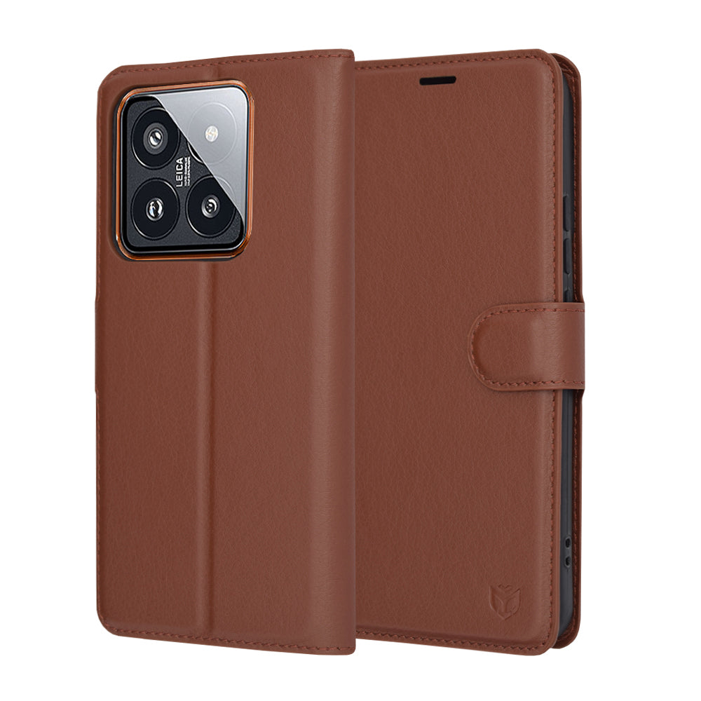 Capa para Xiaomi 14 Pro, Techsuit, Leather Folio, Castanha