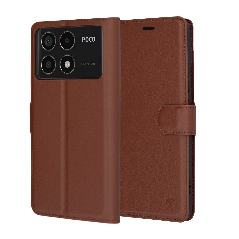 Capa para Xiaomi Poco F6 Pro, Techsuit, Leather Folio, Castanha