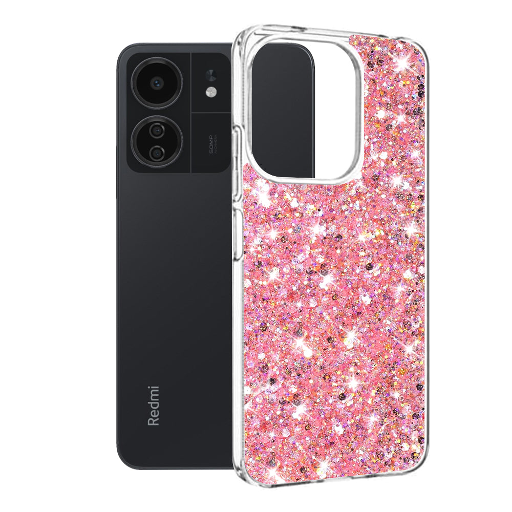 Capa para Xiaomi Poco M6 / C65 / Redmi 13C 5G / 13C, Techsuit, Sparkly Glitter, Rosa