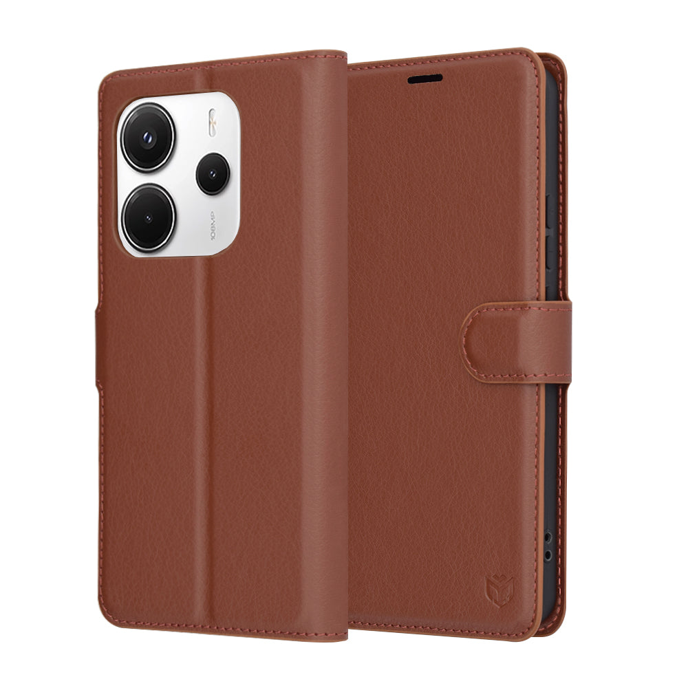 Capa para Xiaomi Redmi Note 14 4G (Regional), Techsuit, Folio em Pele, Castanha