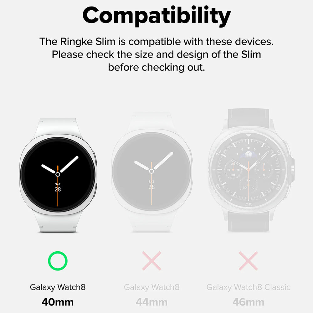 Capa Ringke Slim para Samsung Galaxy Watch8 40mm, Conjunto de 2 unidades, Preto Fosco