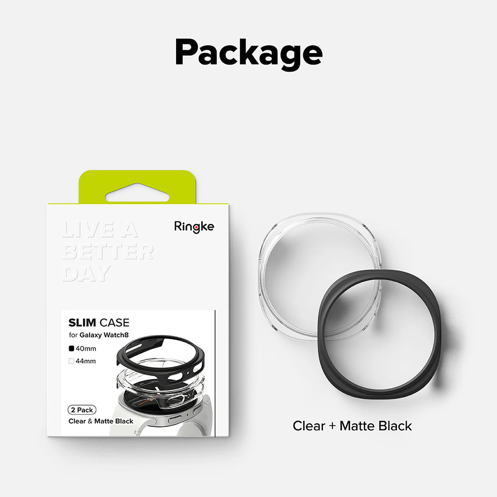 Capa Ringke Slim para Samsung Galaxy Watch8 40mm, Conjunto de 2 unidades, Preto Fosco