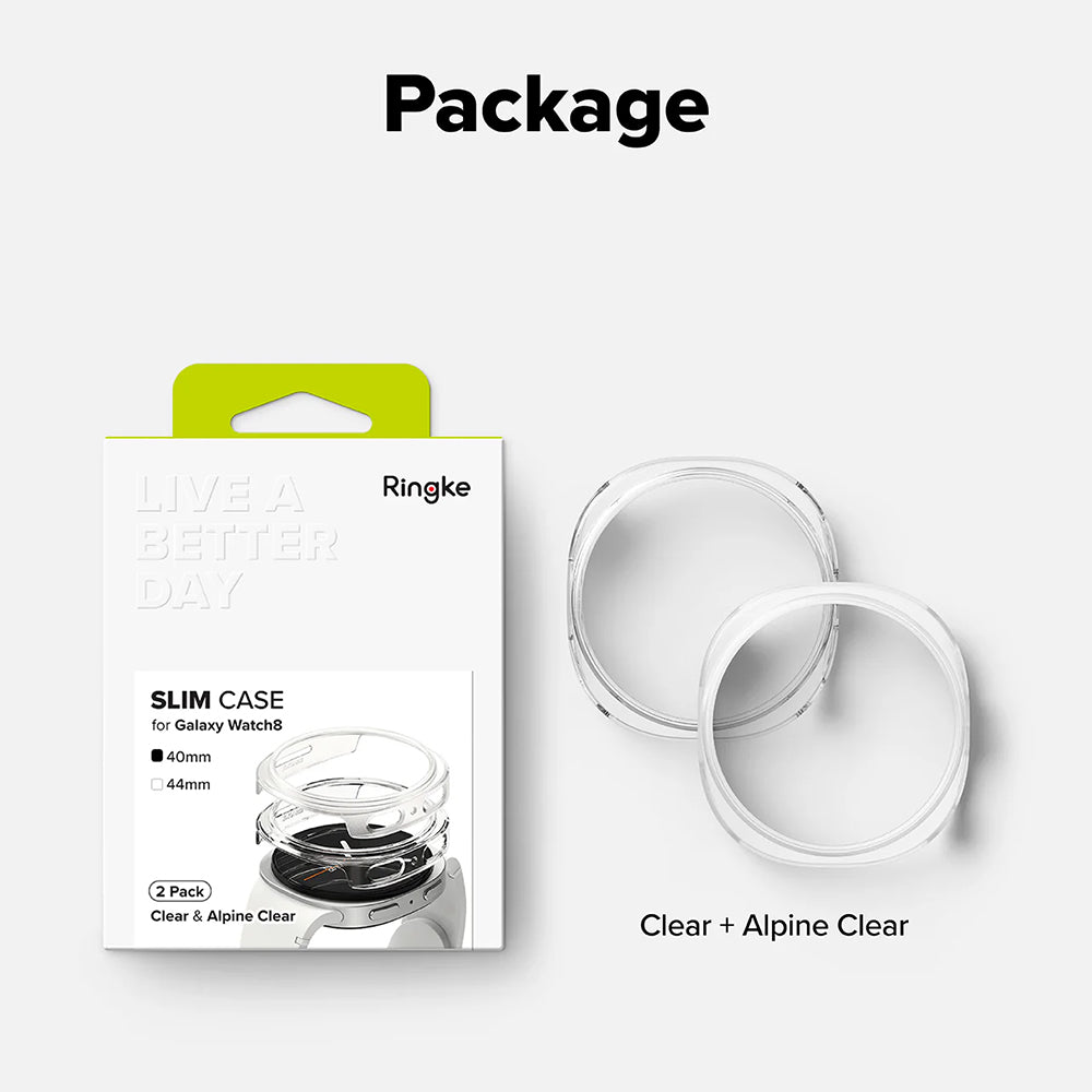 Capa Ringke Slim para Samsung Galaxy Watch8 40mm, Conjunto de 2 peças, Transparente