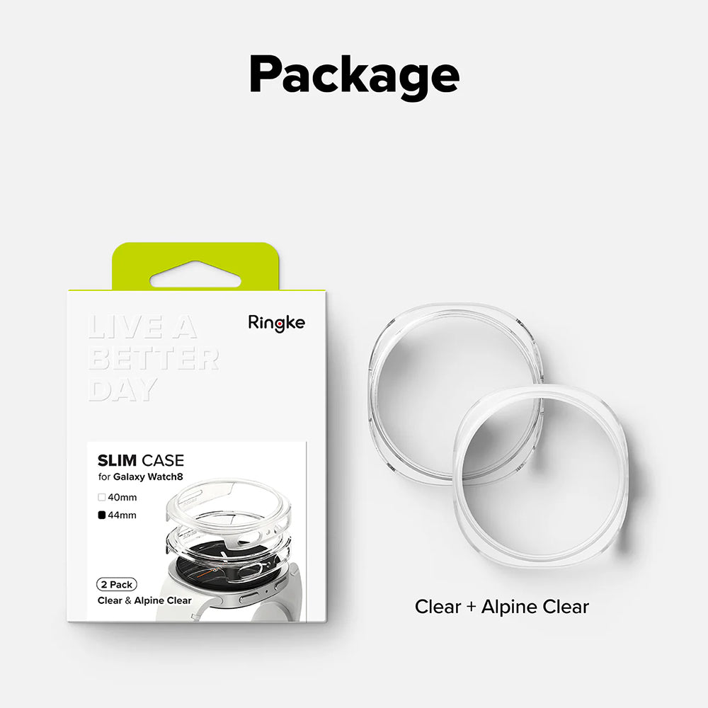 Capa Ringke Slim para Samsung Galaxy Watch8 44mm, Conjunto de 2 peças, Transparente