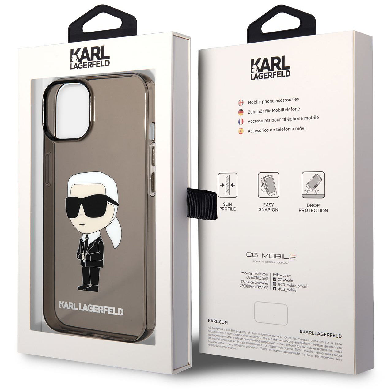 Capa para Apple iPhone 14 Plus, Karl Lagerfeld, IML Ikonik NFT, Preta Transparente