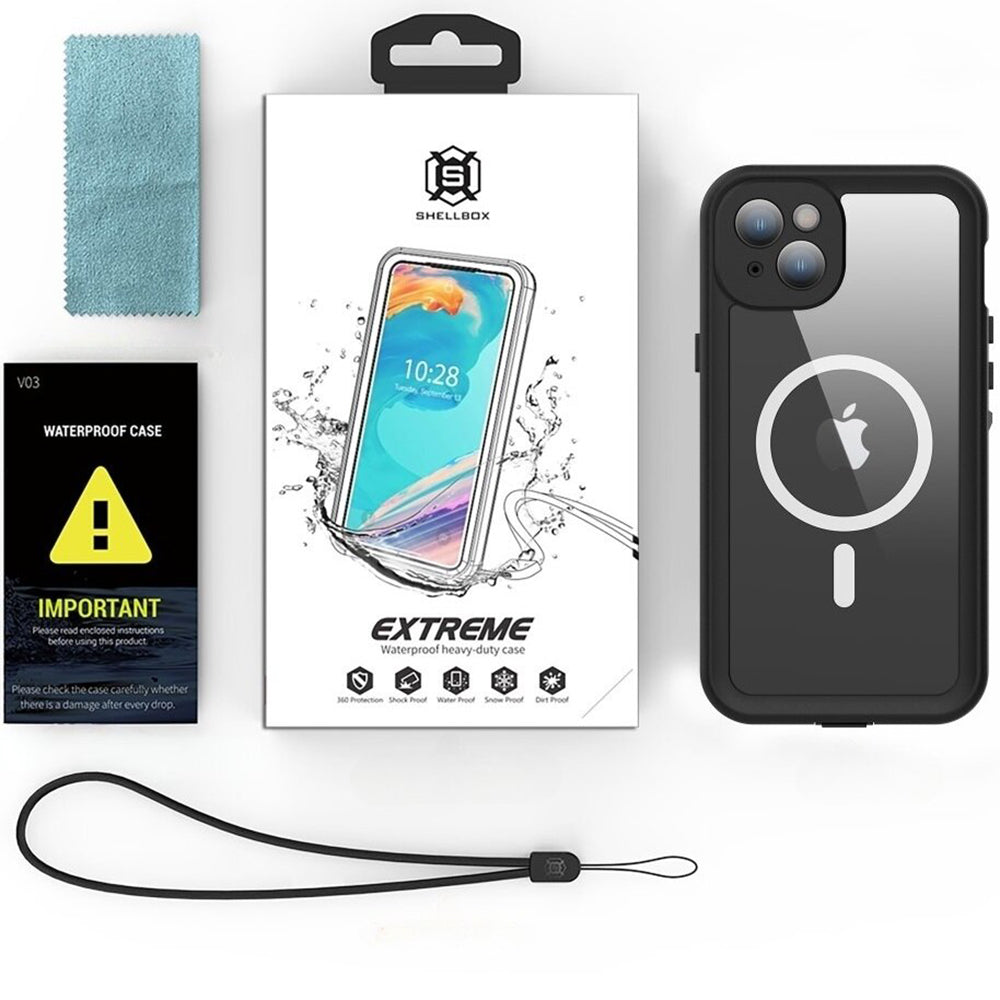Capa Waterproof MagSafe para Apple iPhone 15 Plus, ShellBox, Preta