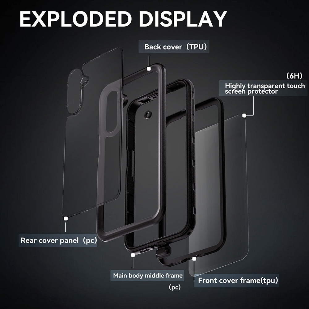 Capa Impermeável para Samsung Galaxy A16 5G A166 / A16 4G A165, ShellBox, Preta