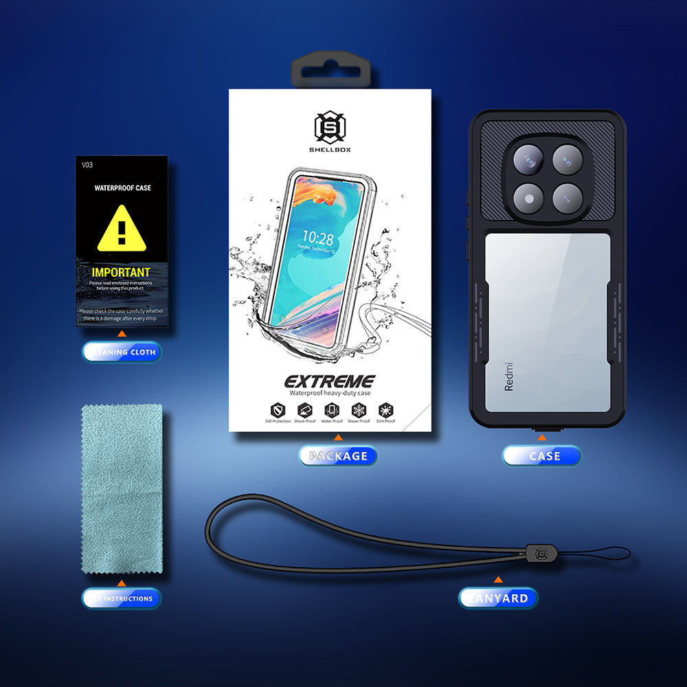 Capa à prova de água para Xiaomi Poco X7 / Redmi Note 14 Pro 5G, ShellBox, Preta