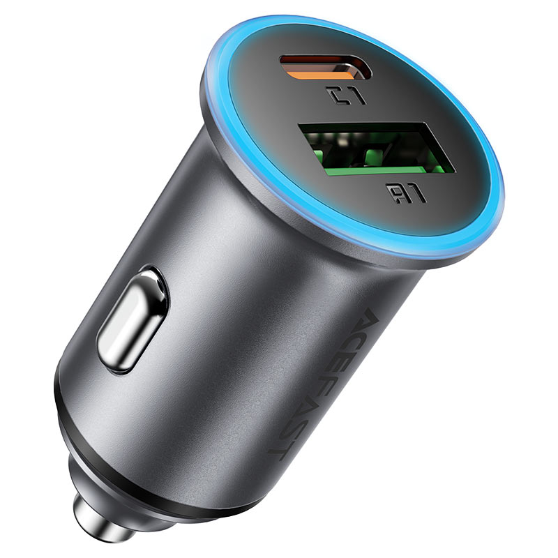 Carregador Auto Acefast B15, 65W, 3.25A, 1 X USB-A - 1 x USB-C, Cinzento