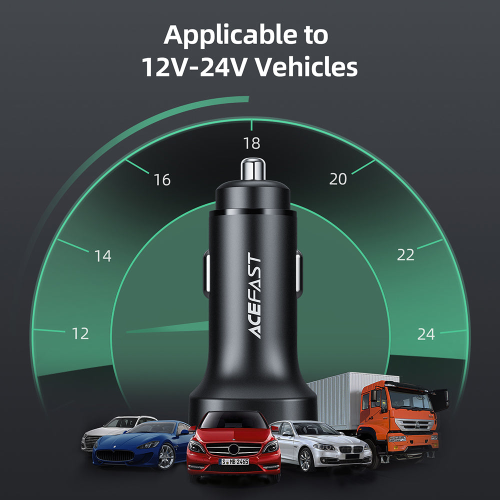 Carregador Auto Acefast B2, 72W, 3A, 2 x USB-C, Preto