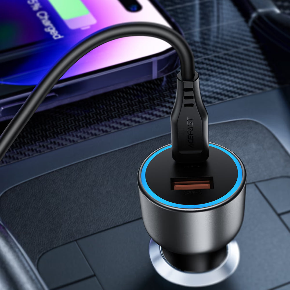 Carregador Automóvel Acefast B21, 75W, 3A, 1 x USB-A - 1 x USB-C, Cinzento