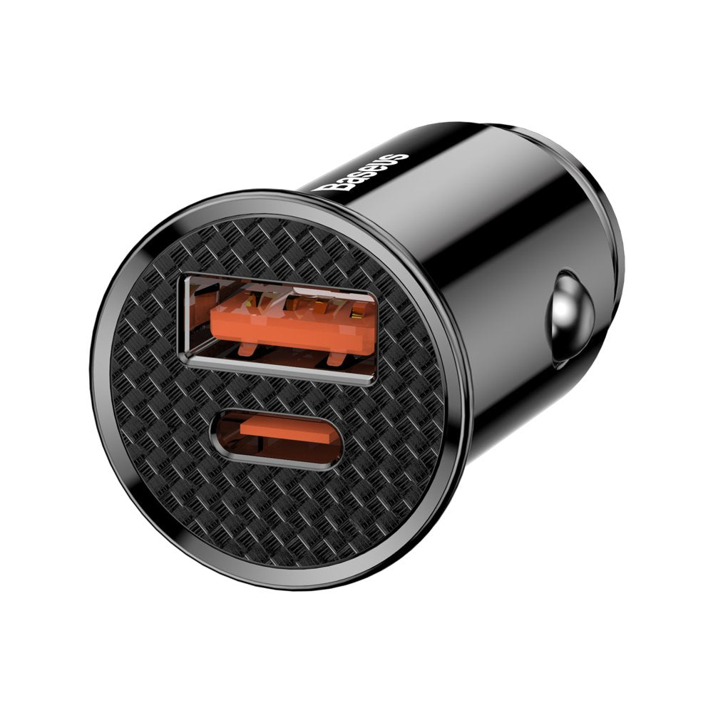Carregador de isqueiro Baseus, 30W, 3A, 1 x USB-A - 1 x USB-C, preto CCALL-YS01