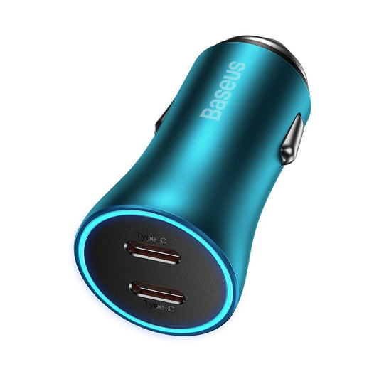 Carregador de isqueiro Baseus Golden Contactor Pro, 40W, 3A, 2 x USB-C, azul