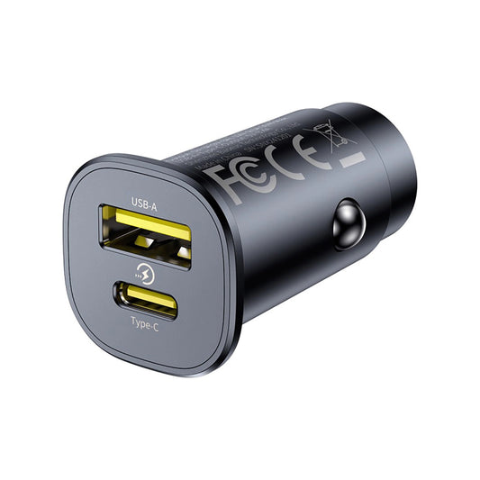 Carregador Auto Baseus GoTrip, 30W, 3A, 1 x USB-A - 1 x USB-C, Preto