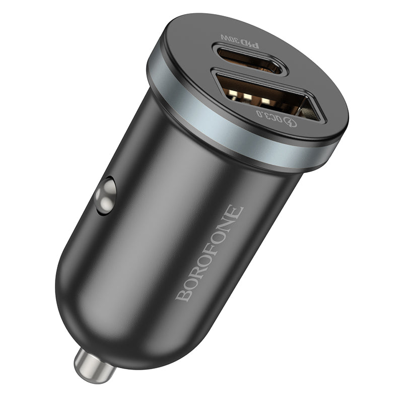 Carregador de isqueiro Borofone BZ22 Scenery, 30W, 3A, 1 x USB-A - 1 x USB-C, preto