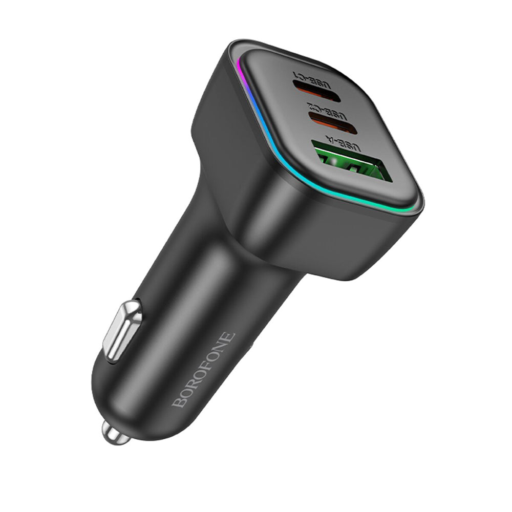Carregador Auto Borofone BZ28C Trophie, 60W, 3A, 1 x USB-A, 2 x USB-C, Preto